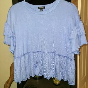 Originality Sz XSmall cropped oversize frilly shirt, Periwinkle color. 2 for $20